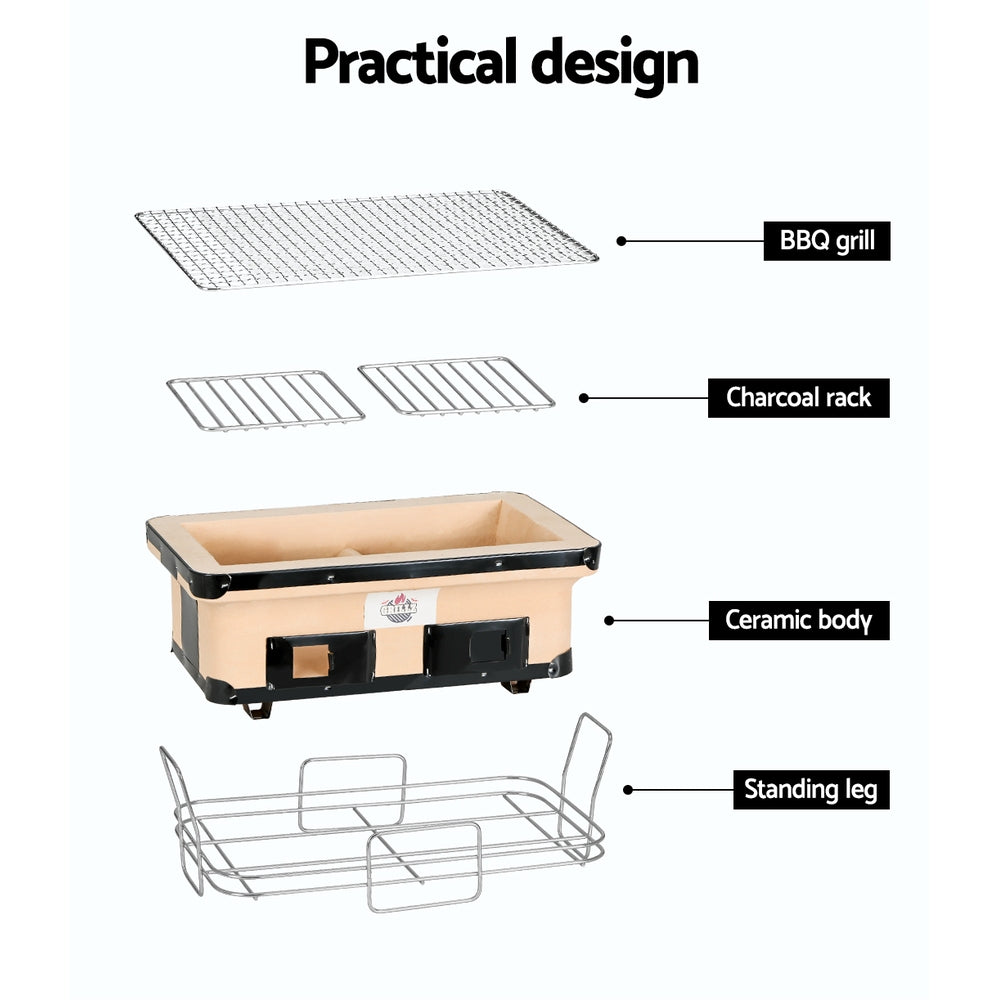 Grillz Ceramic BBQ Grill Smoker Hibachi Japanese Tabletop Charcoal Barbecue Grillz