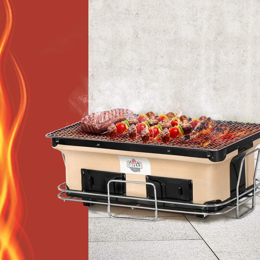 Grillz Ceramic BBQ Grill Smoker Hibachi Japanese Tabletop Charcoal Barbecue Grillz