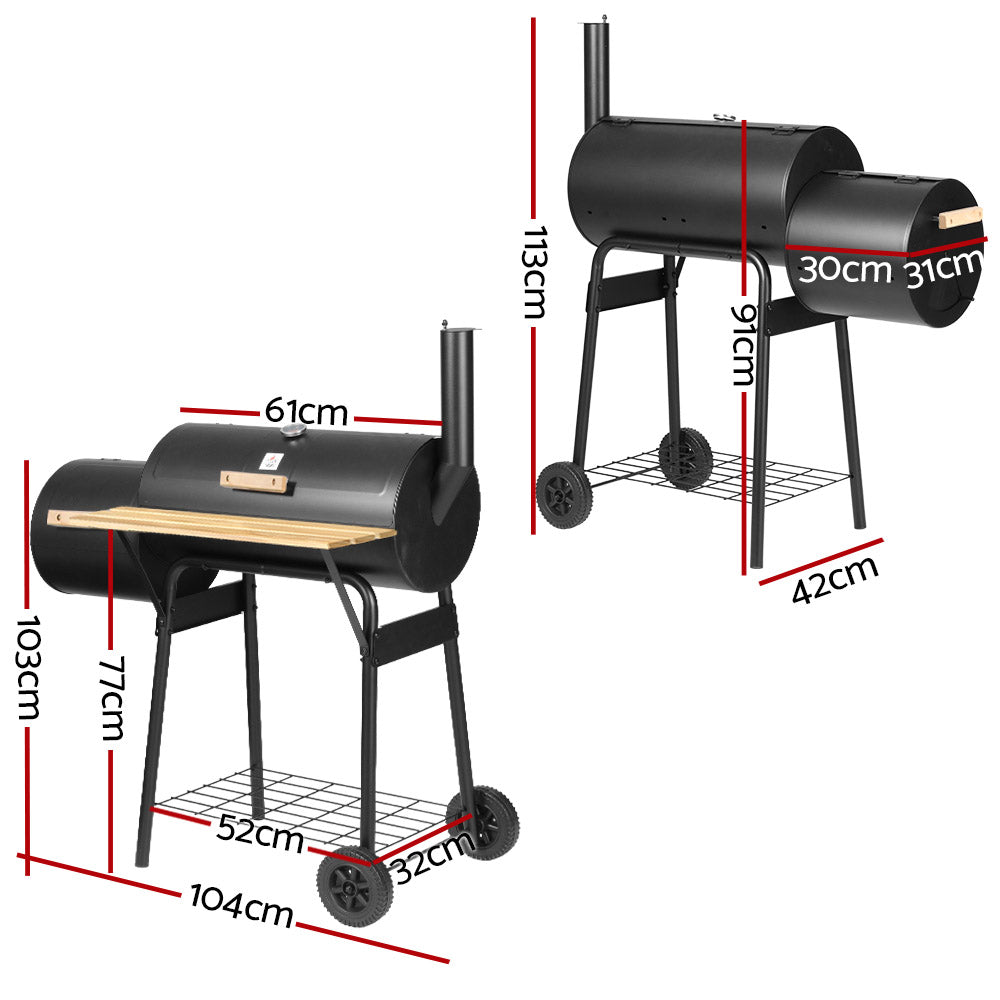 Grillz 2-in-1 Offset BBQ Smoker - Black Grillz