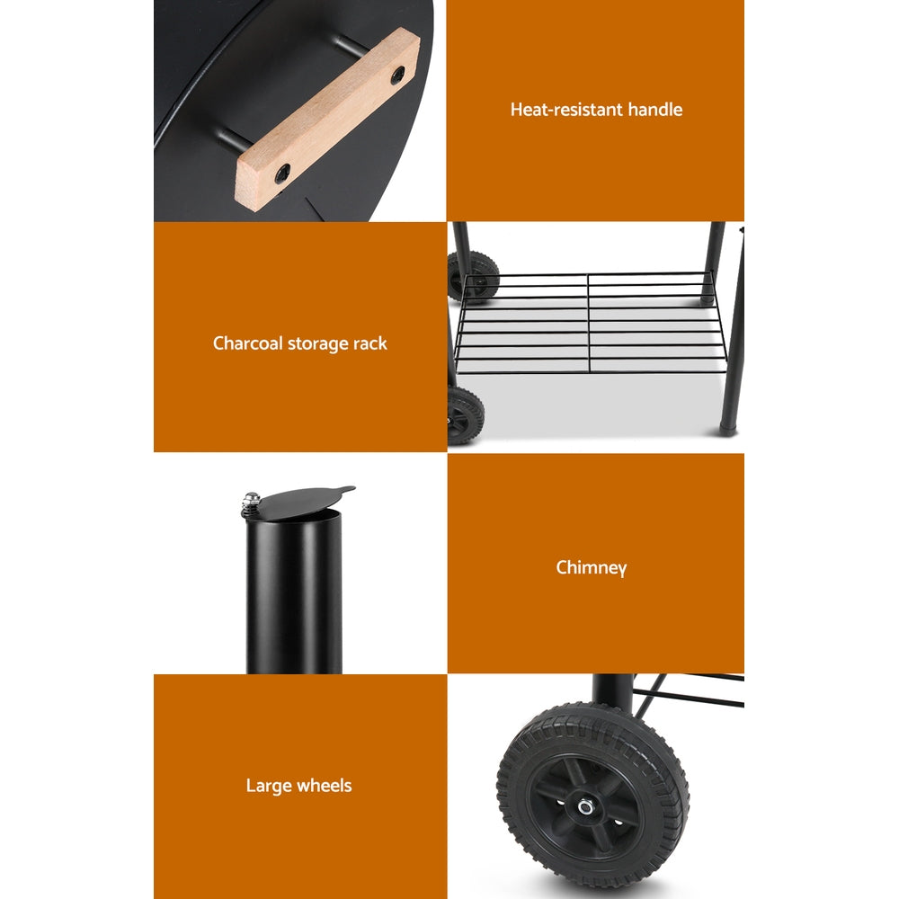 Grillz 2-in-1 Offset BBQ Smoker - Black Grillz