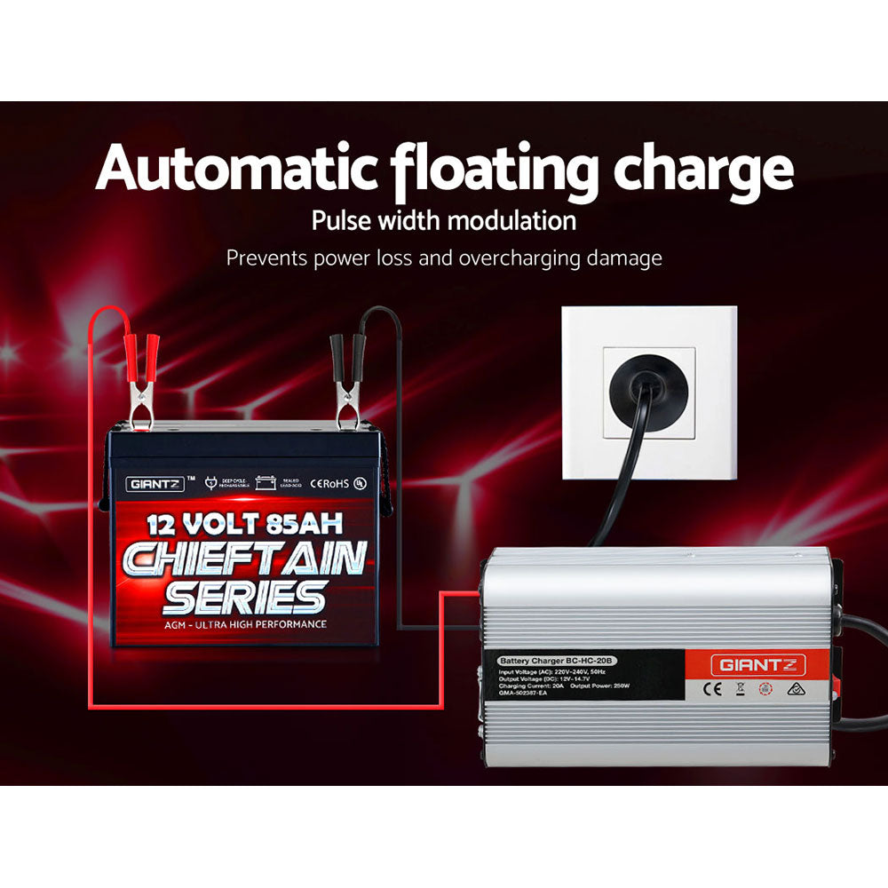 Giantz 12V Car Battery Charger Inverter 20 Amp ATV 4WD Boat Caravan Motorcycle Giantz