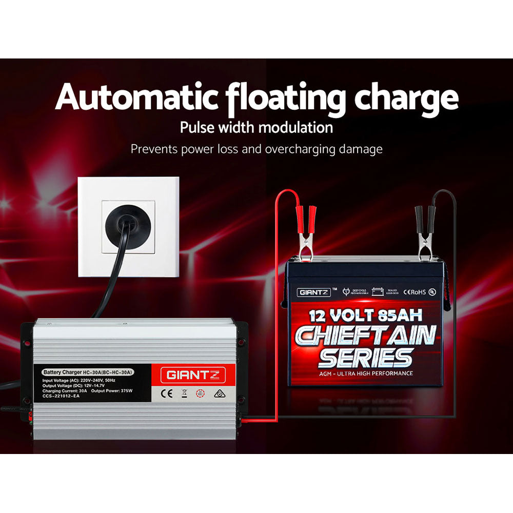 Giantz 12V 30A Car Battery Charger 30Amp ATV 4WD Boat Caravan Giantz