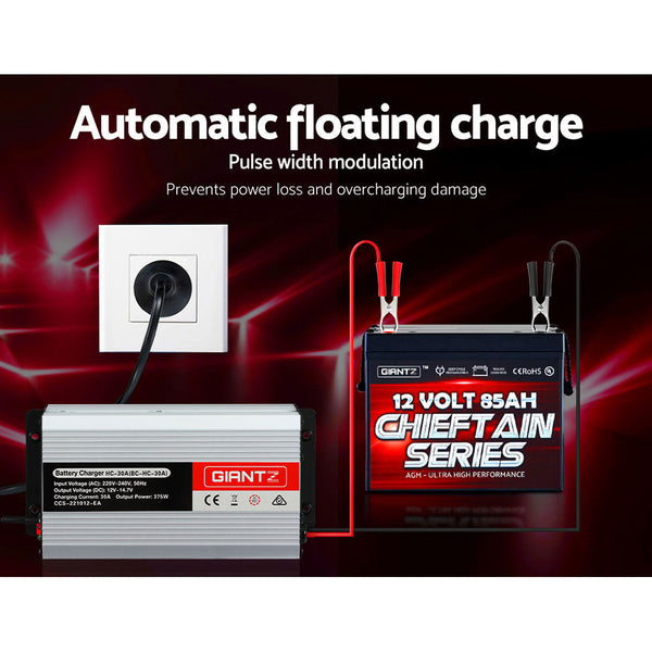 Giantz 12V 30A Car Battery Charger 30Amp ATV 4WD Boat Caravan Giantz