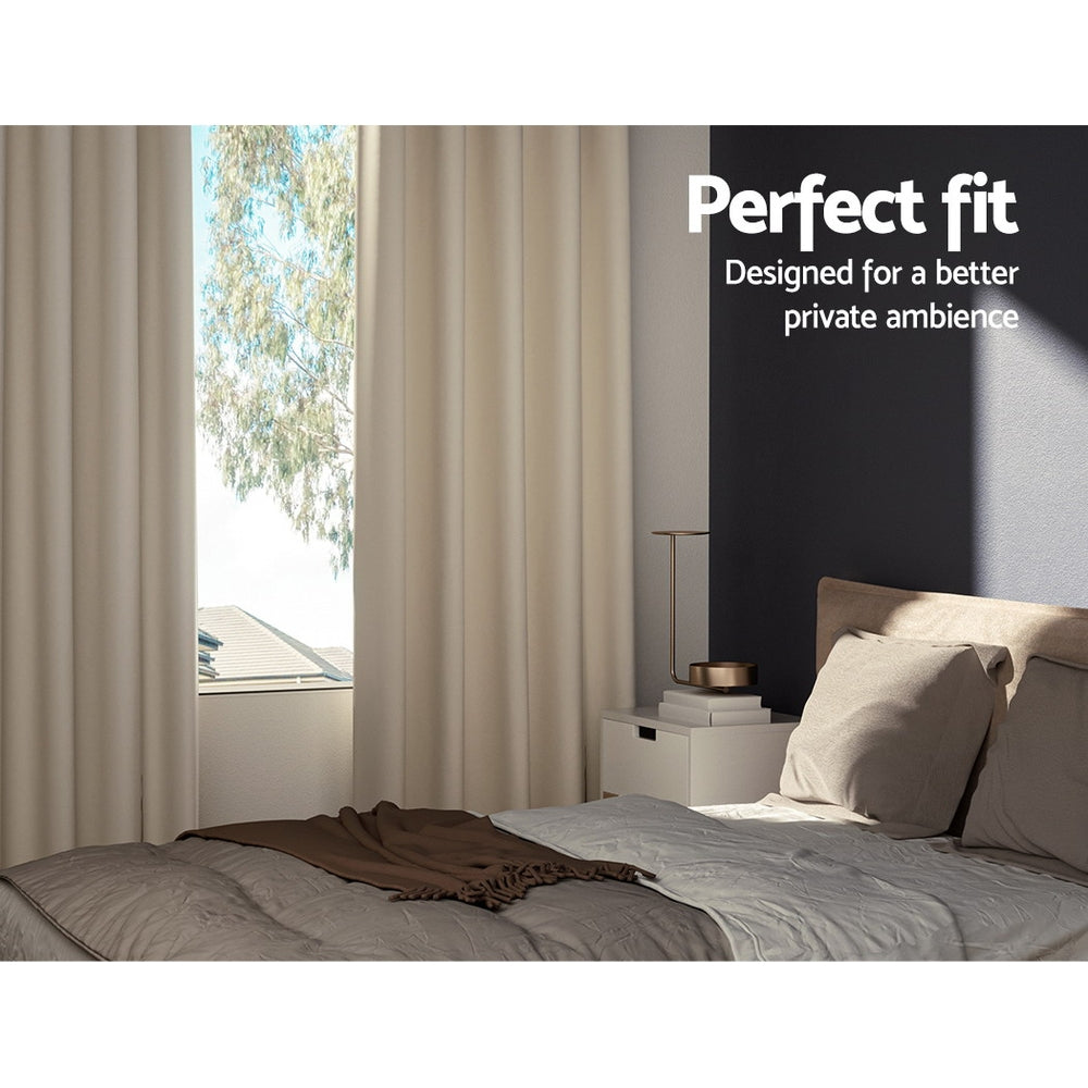 Artiss 2X Blockout Curtains Blackout Window Curtain Eyelet 140x230cm Beige Artiss