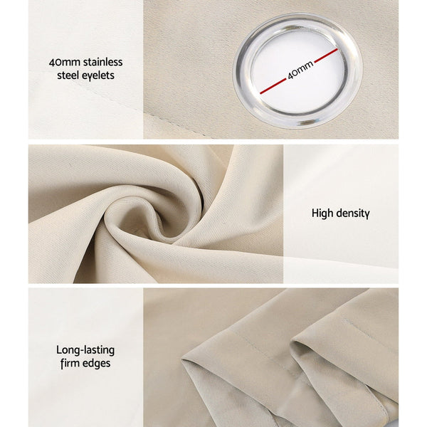 Artiss 2X Blockout Curtains Blackout Window Curtain Eyelet 140x230cm Beige Artiss