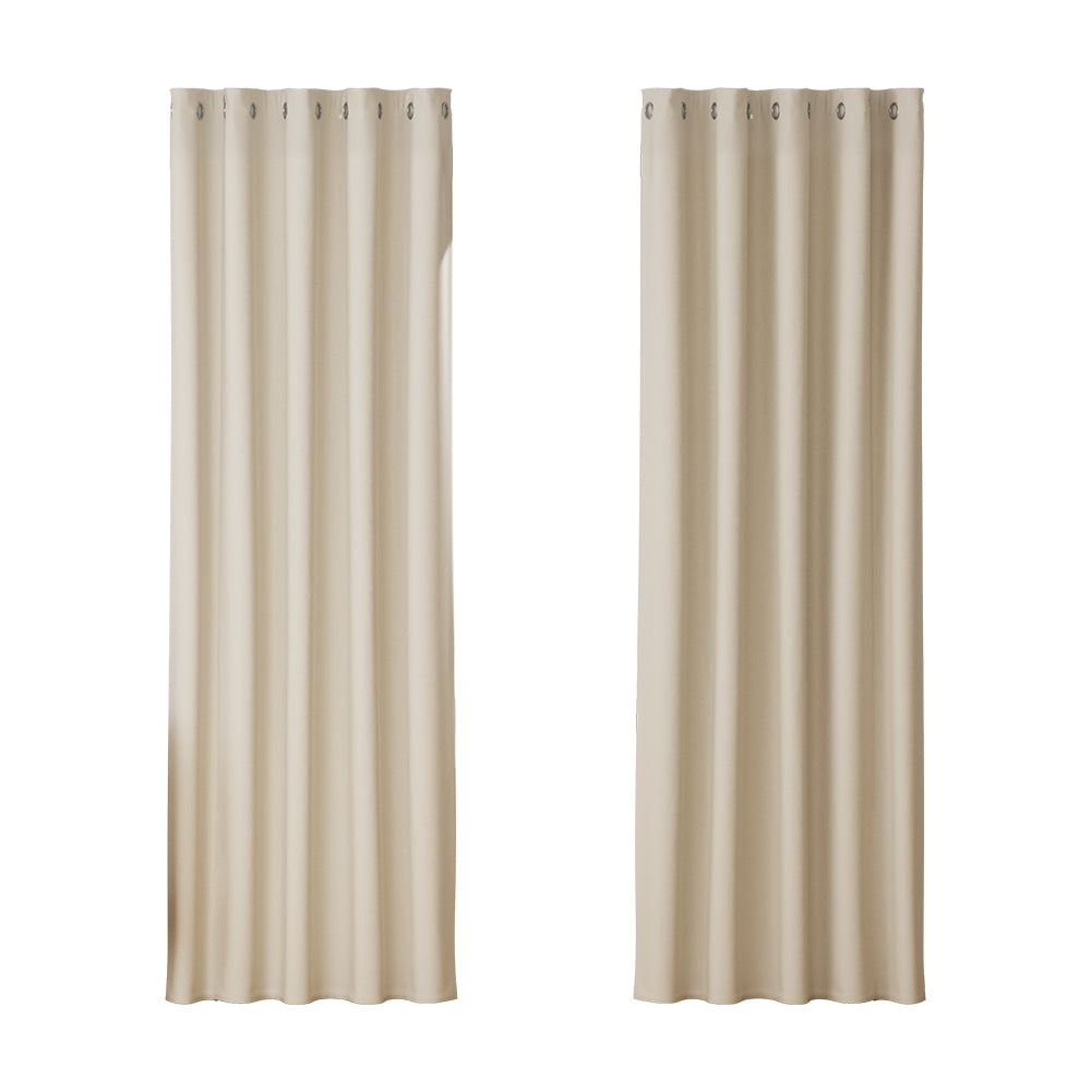 Artiss 2X Blockout Curtains Blackout Window Curtain Eyelet 180x213cm Beige Artiss