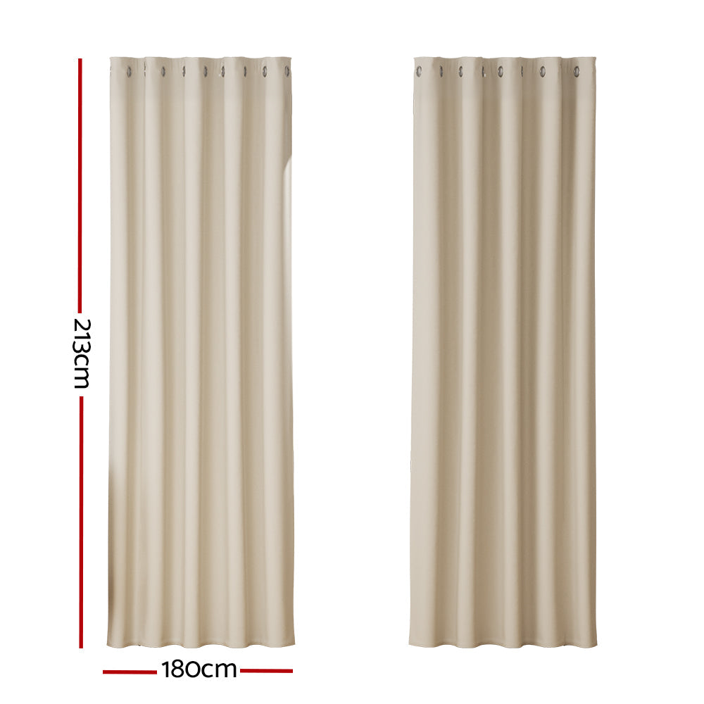 Artiss 2X Blockout Curtains Blackout Window Curtain Eyelet 180x213cm Beige Artiss