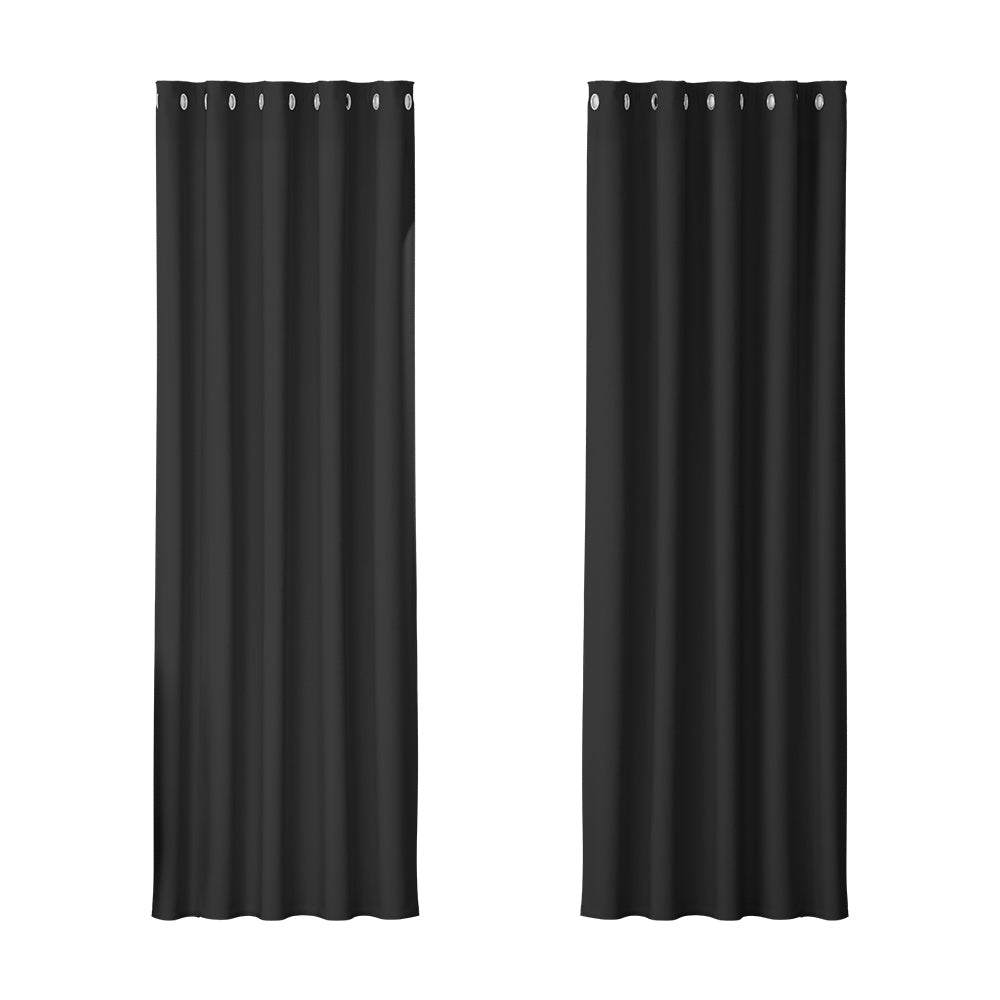 Artiss 2X Blockout Curtains Blackout Window Curtain Eyelet 180x213cm Black Artiss