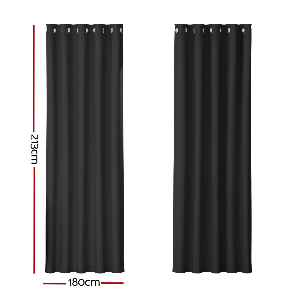 Artiss 2X Blockout Curtains Blackout Window Curtain Eyelet 180x213cm Black Artiss