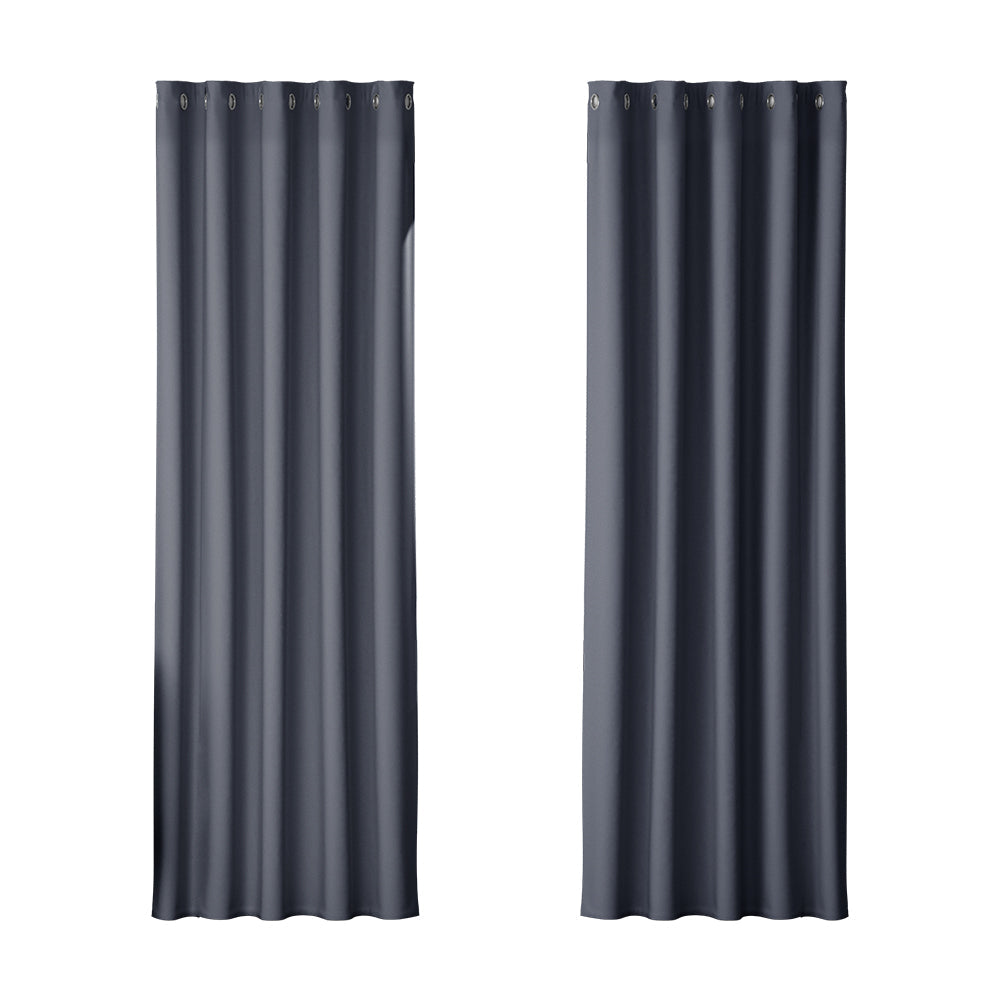 Artiss 2X Blockout Curtains Blackout Window Curtain Eyelet 180x213cm Charcoal Artiss