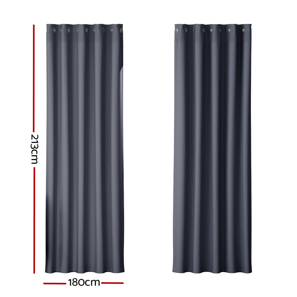 Artiss 2X Blockout Curtains Blackout Window Curtain Eyelet 180x213cm Charcoal Artiss