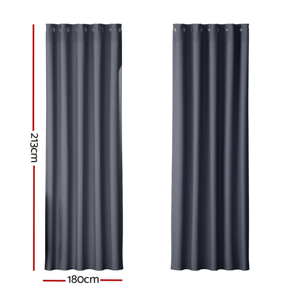 Artiss 2X Blockout Curtains Blackout Window Curtain Eyelet 180x213cm Charcoal Artiss