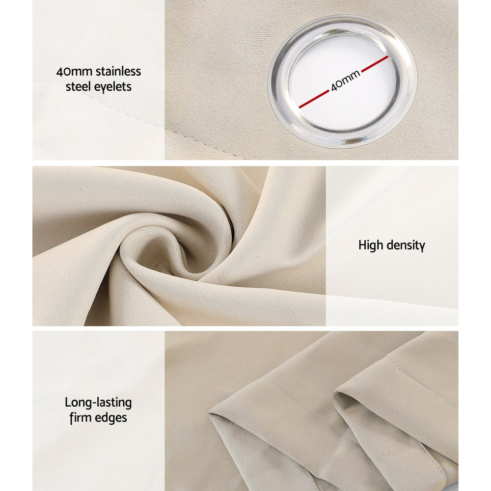 Artiss 2X Blockout Curtains Blackout Window Curtain Eyelet 240x230cm Beige Artiss