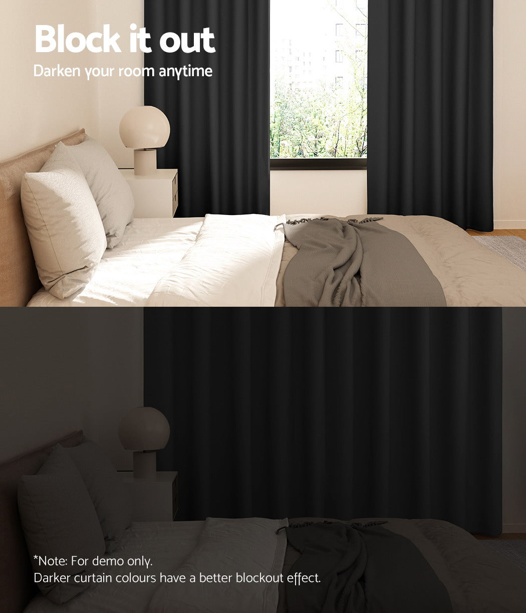 Artiss 2X Blockout Curtains Blackout Window Curtain Eyelet 240x230cm Black Artiss