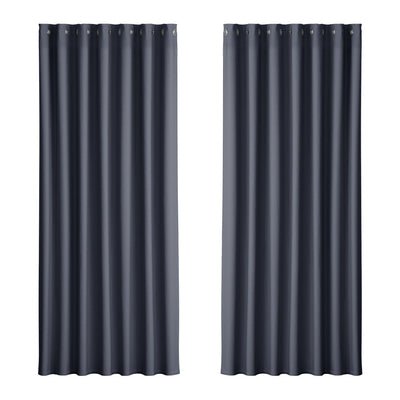 Artiss 2X Blockout Curtains Blackout Window Curtain Eyelet 240x230cm Charcoal