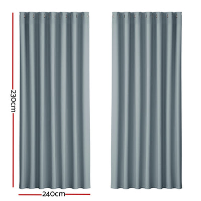 Artiss 2X Blockout Curtains Blackout Window Curtain Eyelet 240x230cm Grey