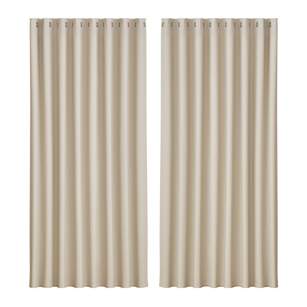 Artiss 2X Blockout Curtains Blackout Window Curtain Eyelet 300x230cm Beige Artiss
