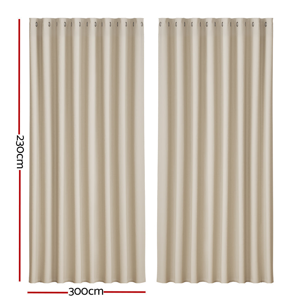 Artiss 2X Blockout Curtains Blackout Window Curtain Eyelet 300x230cm Beige Artiss