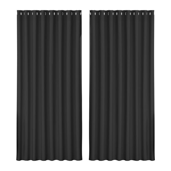 Artiss 2X Blockout Curtains Blackout Window Curtain Eyelet 300x230cm Black Artiss