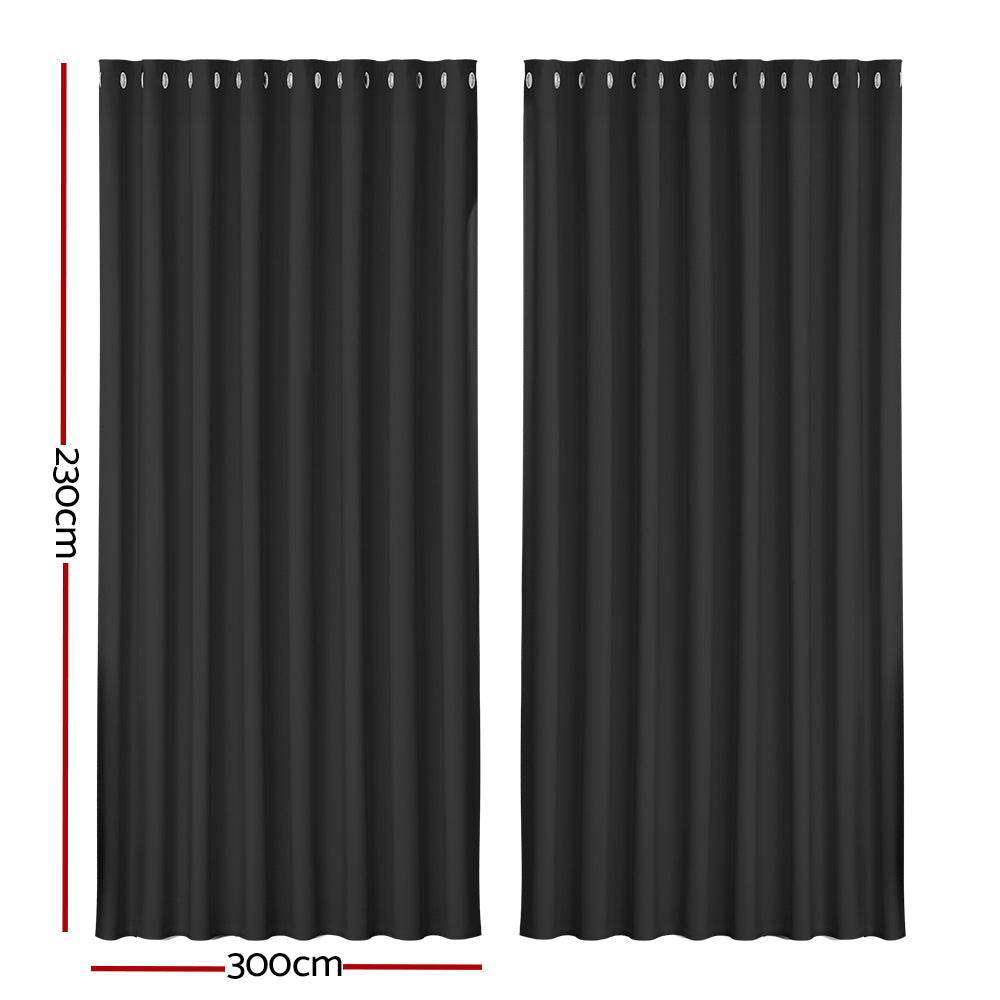 Artiss 2X Blockout Curtains Blackout Window Curtain Eyelet 300x230cm Black Artiss