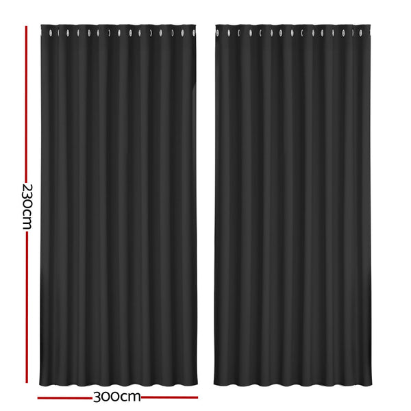 Artiss 2X Blockout Curtains Blackout Window Curtain Eyelet 300x230cm Black Artiss