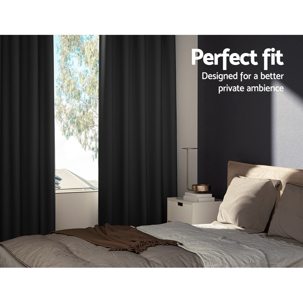 Artiss 2X Blockout Curtains Blackout Window Curtain Eyelet 300x230cm Black Artiss