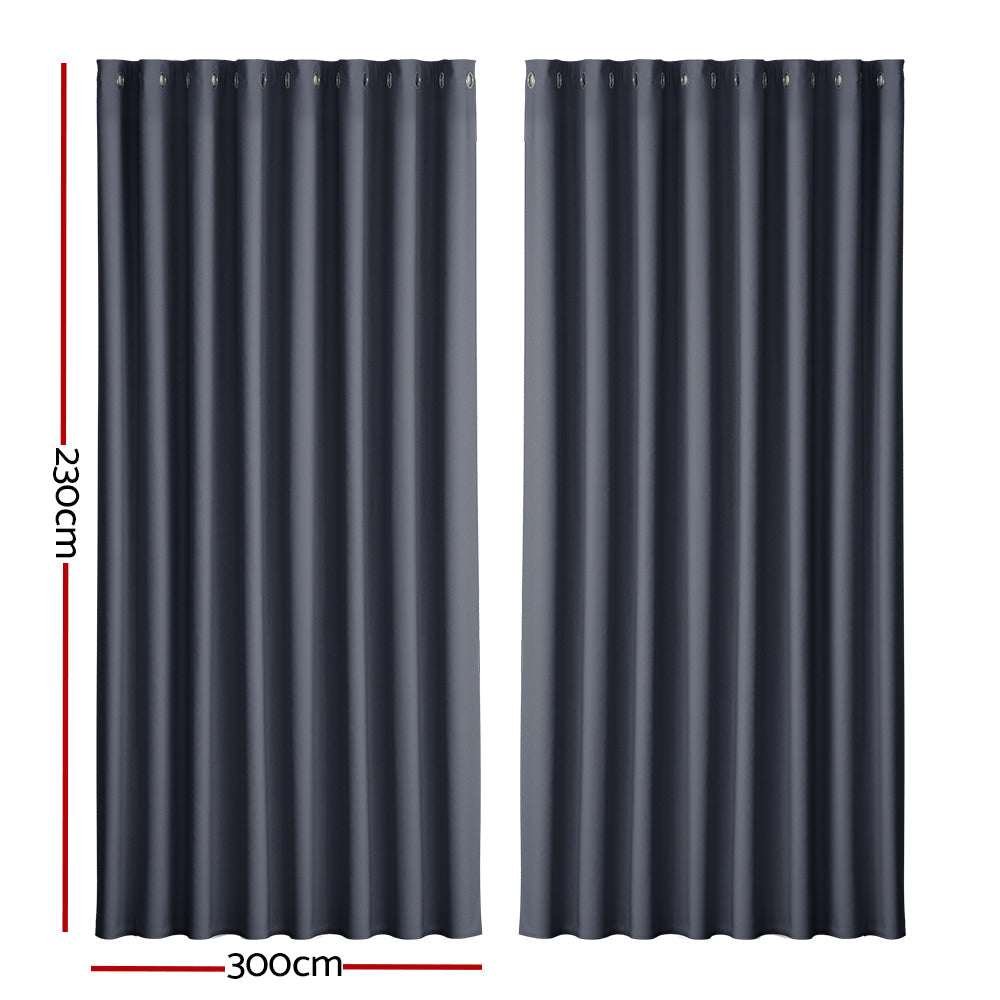 Artiss 2X Blockout Curtains Blackout Window Curtain Eyelet 300x230cm Charcoal Artiss