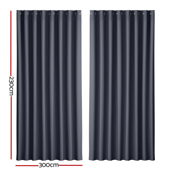 Artiss 2X Blockout Curtains Blackout Window Curtain Eyelet 300x230cm Charcoal Artiss
