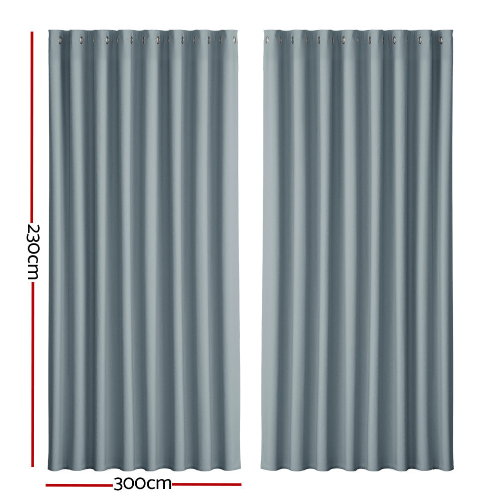 Artiss 2X Blockout Curtains Blackout Window Curtain Eyelet 300x230cm Grey Artiss