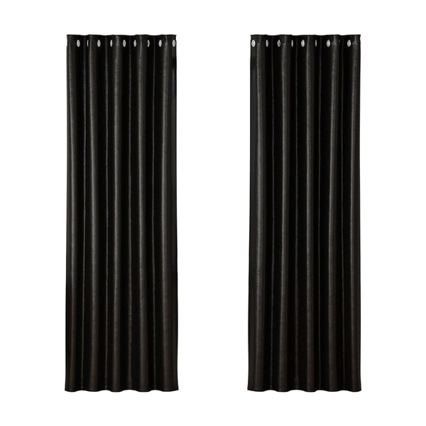Artiss 2X Blockout Curtains Blackout Window Curtain Eyelet 180x213cm Black Artiss
