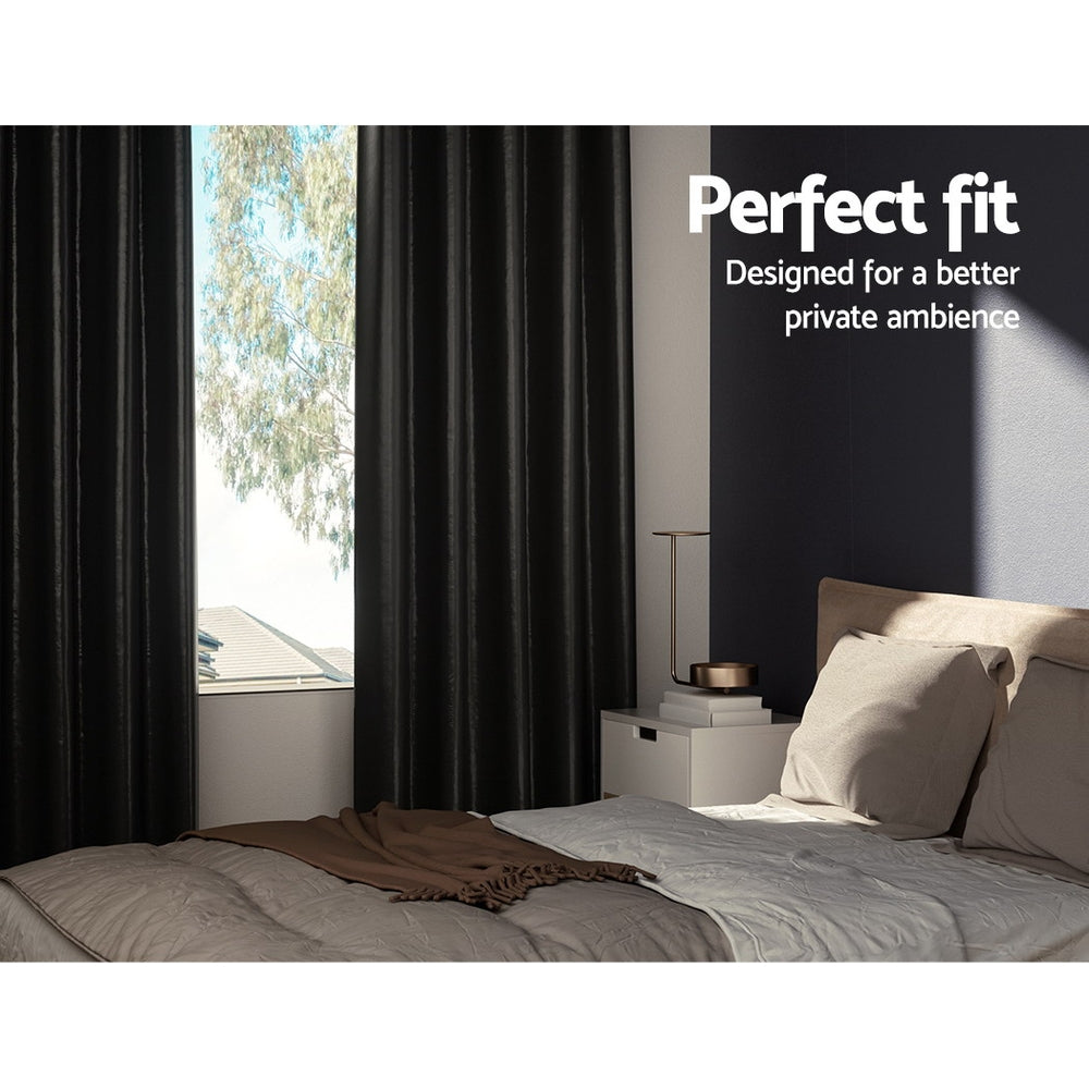 Artiss 2X Blockout Curtains Blackout Window Curtain Eyelet 180x213cm Black Artiss