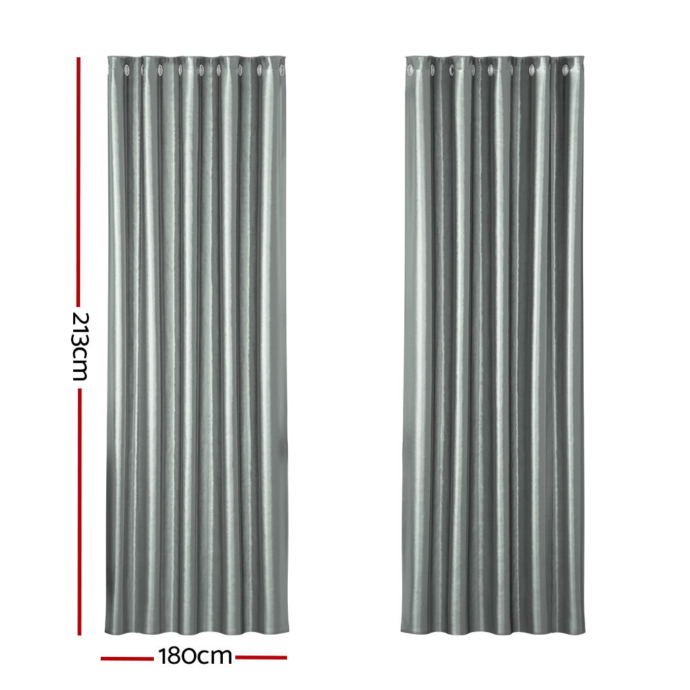 Artiss 2X Blockout Curtains Blackout Window Curtain Eyelet 180x213cm Grey Artiss