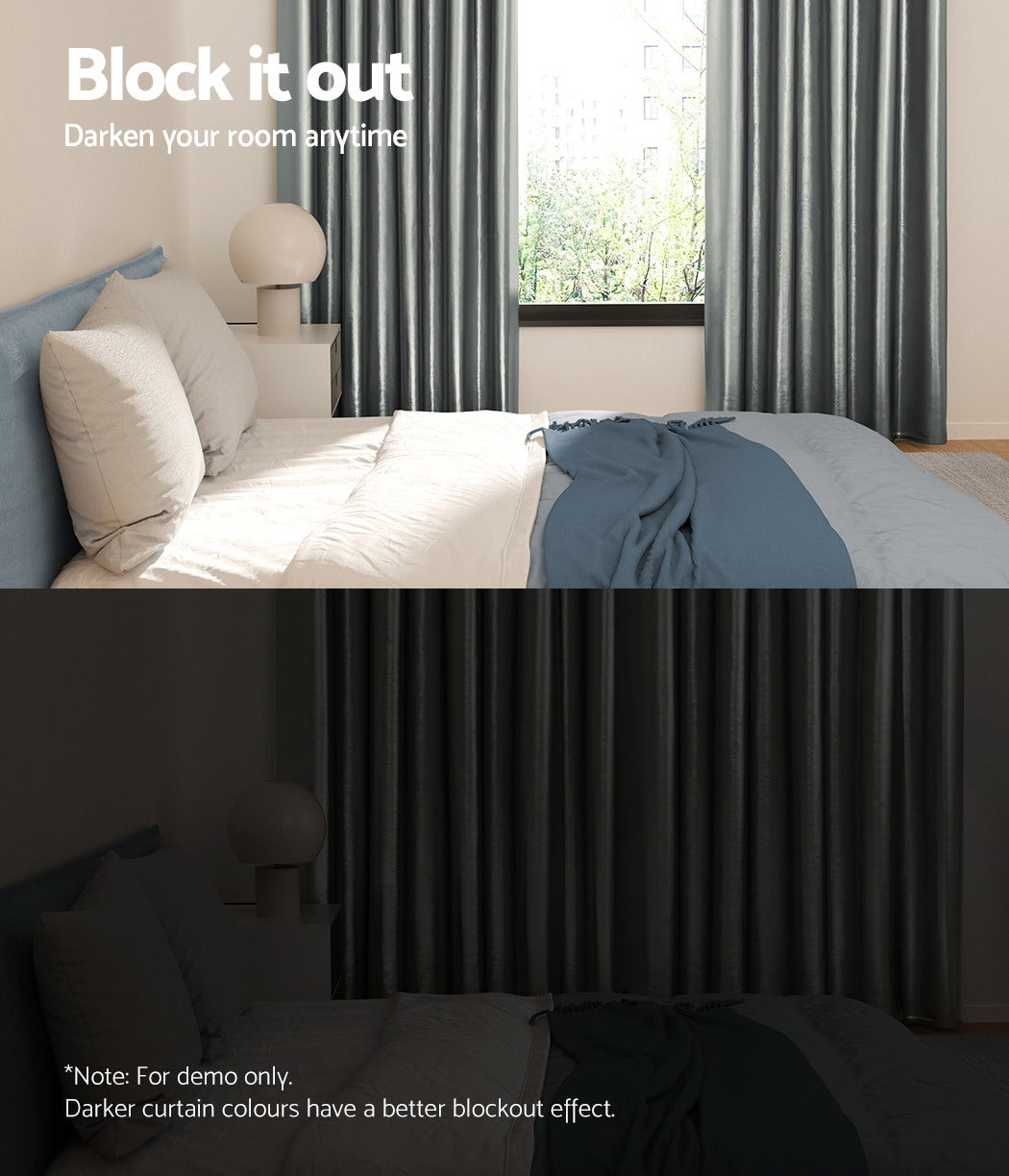 Artiss 2X Blockout Curtains Blackout Window Curtain Eyelet 180x213cm Grey Artiss