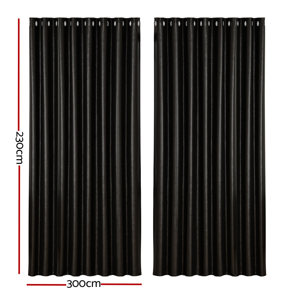 Artiss 2X Blockout Curtains Blackout Window Curtain Eyelet 300x230cm Black Artiss