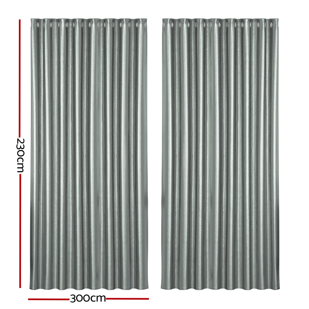 Artiss 2X Blockout Curtains Blackout Window Curtain Eyelet 300x230cm Grey Artiss