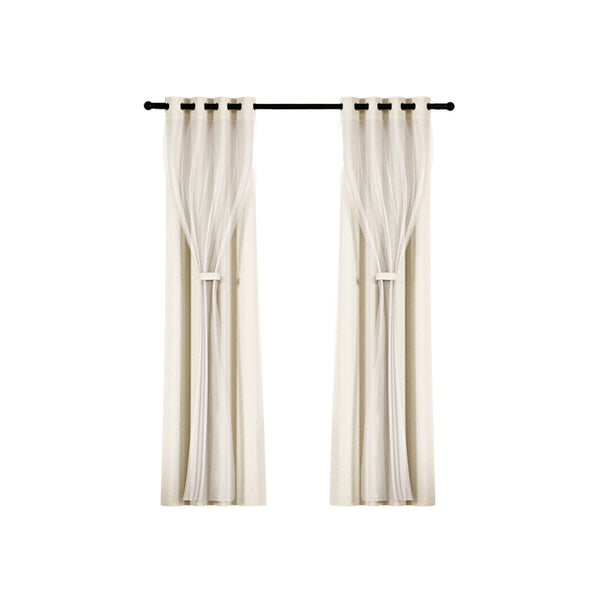 Artiss 2X 132x160cm Blockout Sheer Curtains Beige Artiss
