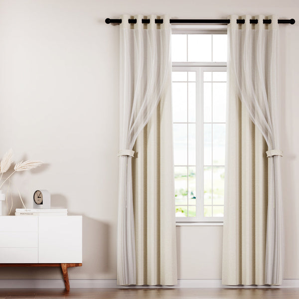 Artiss 2X 132x160cm Blockout Sheer Curtains Beige Artiss