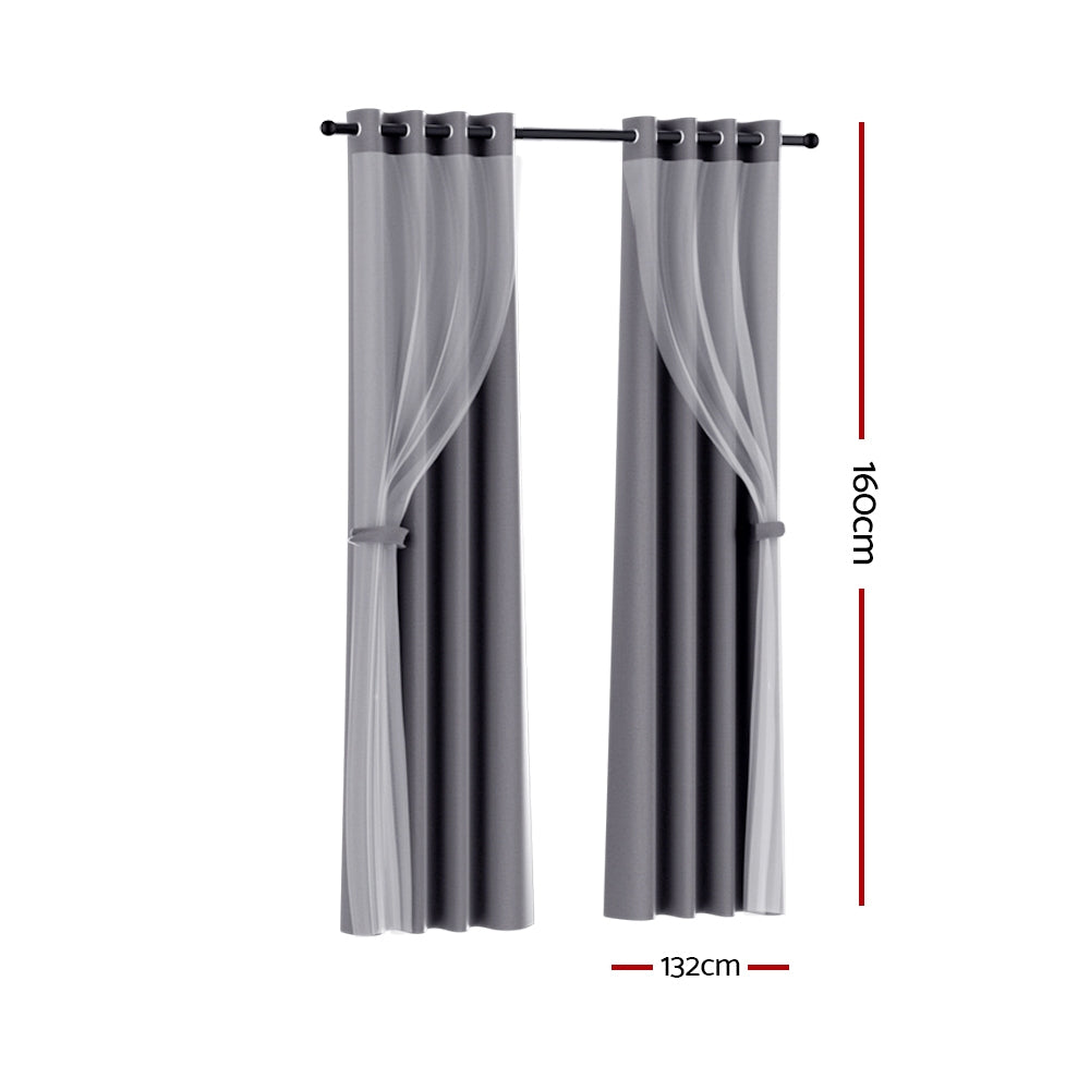 Artiss 2X 132x160cm Blockout Sheer Curtains Charcoal Artiss