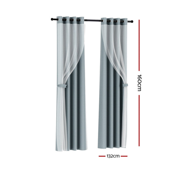 Artiss 2X 132x160cm Blockout Sheer Curtains Light Grey Artiss
