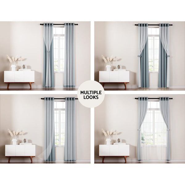 Artiss 2X 132x160cm Blockout Sheer Curtains Light Grey Artiss
