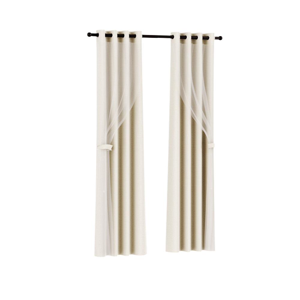Artiss 2X 132x213cm Blockout Sheer Curtains Beige Artiss