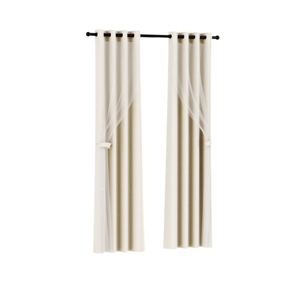 Artiss 2X 132x213cm Blockout Sheer Curtains Beige Artiss