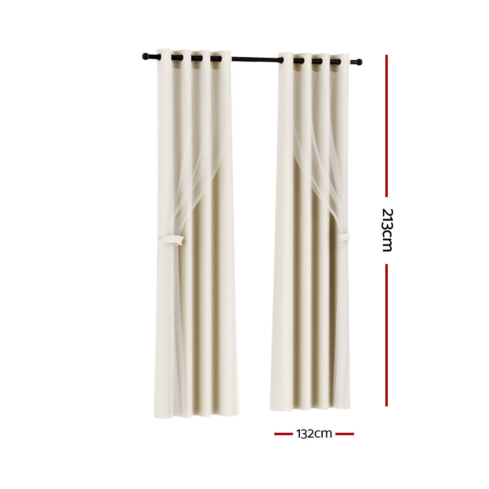 Artiss 2X 132x213cm Blockout Sheer Curtains Beige Artiss