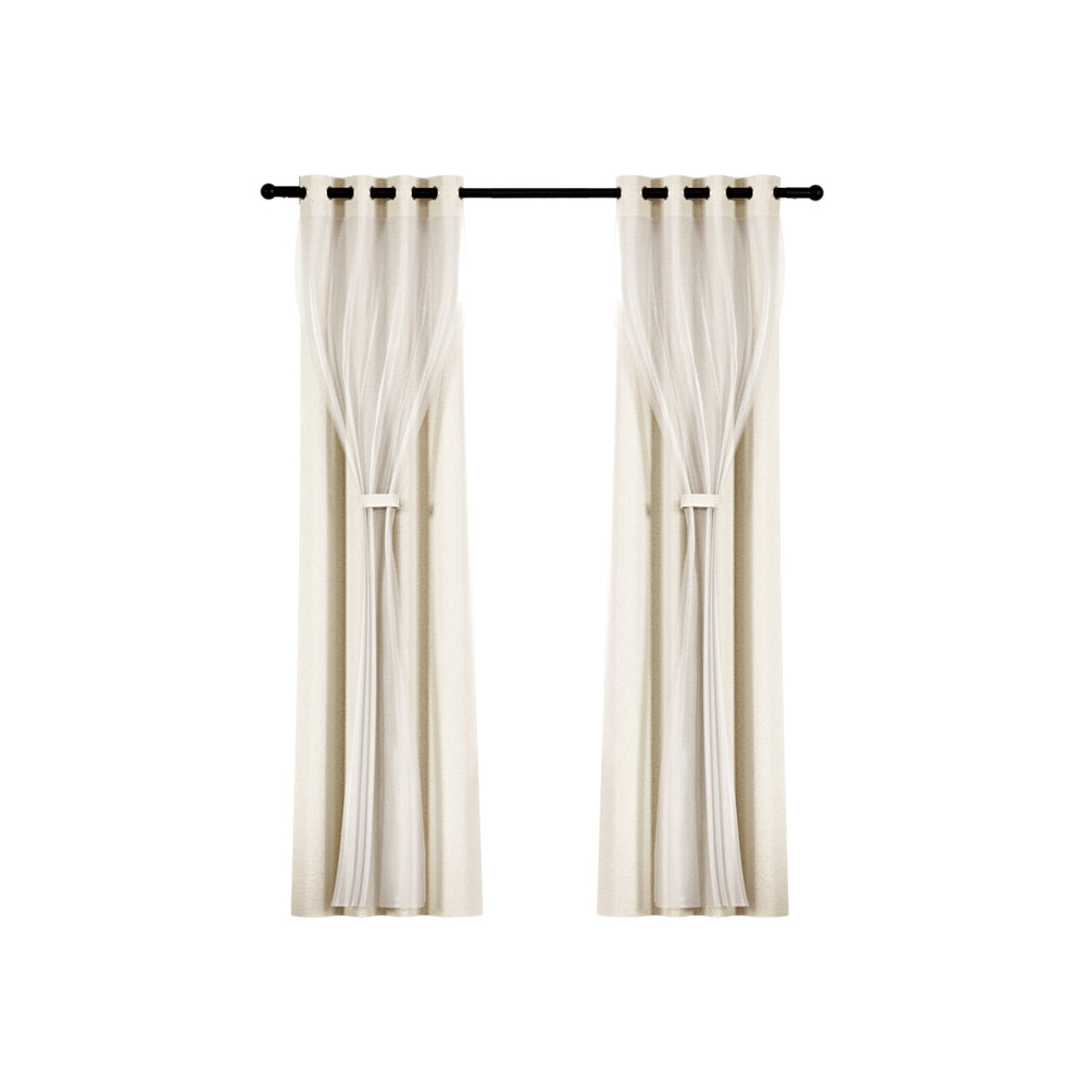 Artiss 2X 132x213cm Blockout Sheer Curtains Beige Artiss