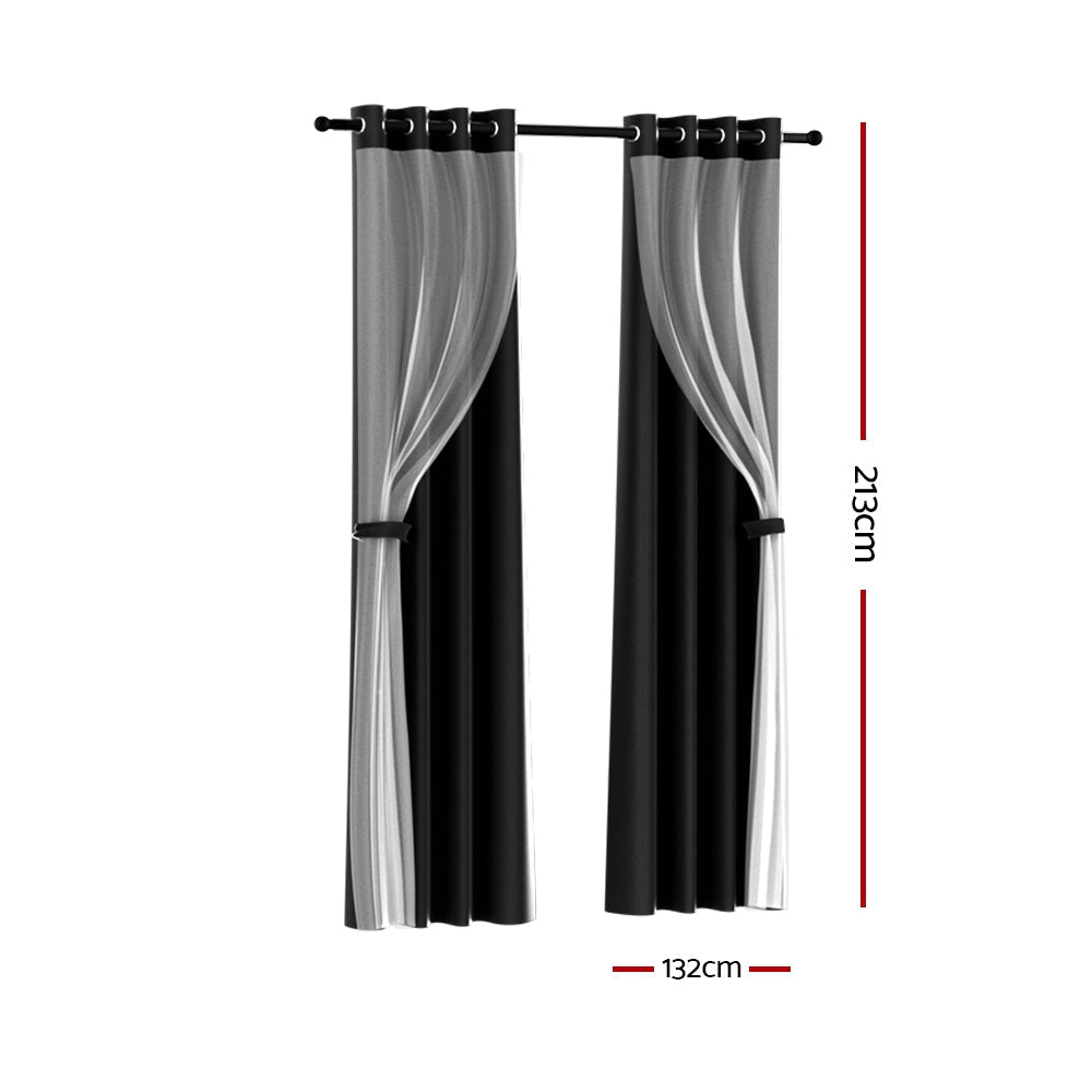 Artiss 2X 132x213cm Blockout Sheer Curtains Black Artiss