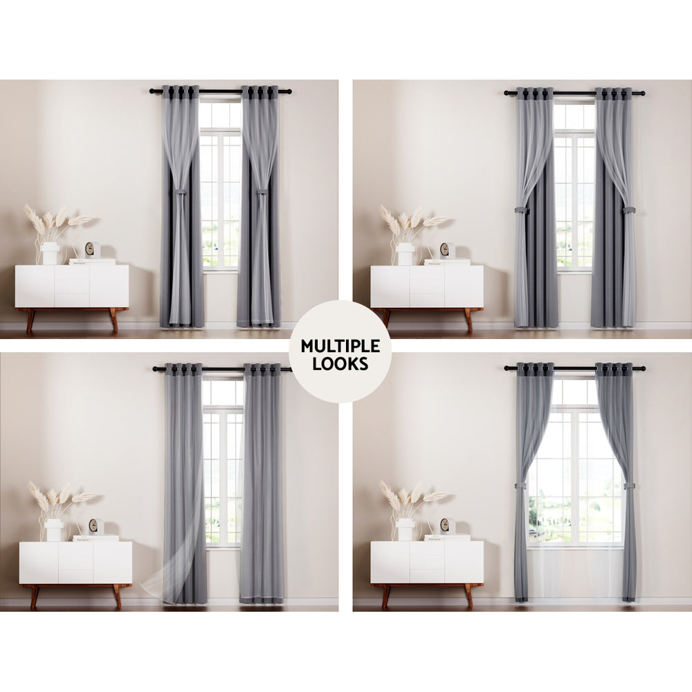 Artiss 2X 132x213cm Blockout Sheer Curtains Charcoal Artiss
