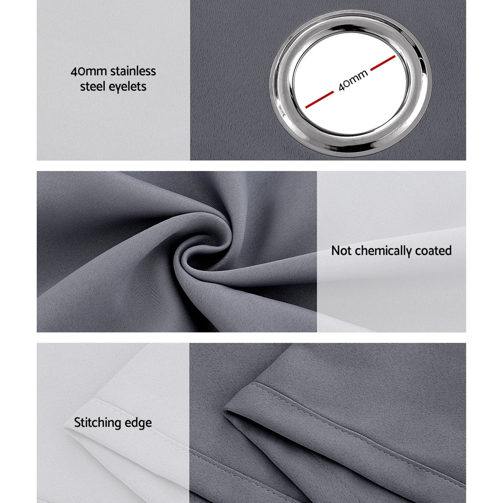 Artiss 2X 132x213cm Blockout Sheer Curtains Charcoal Artiss