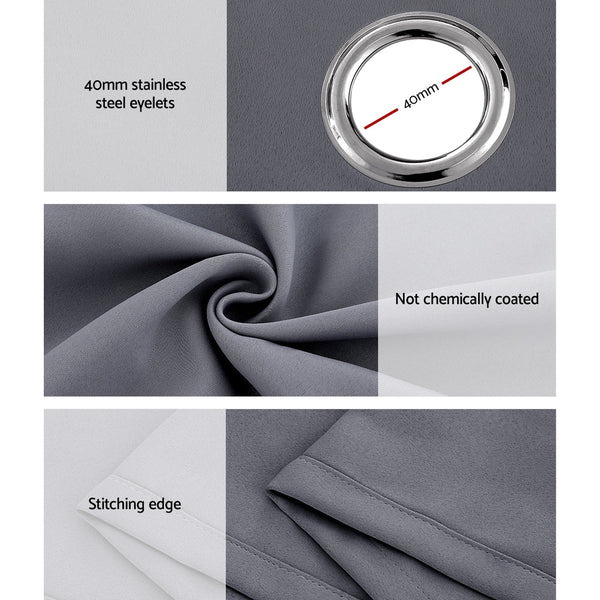 Artiss 2X 132x213cm Blockout Sheer Curtains Charcoal Artiss