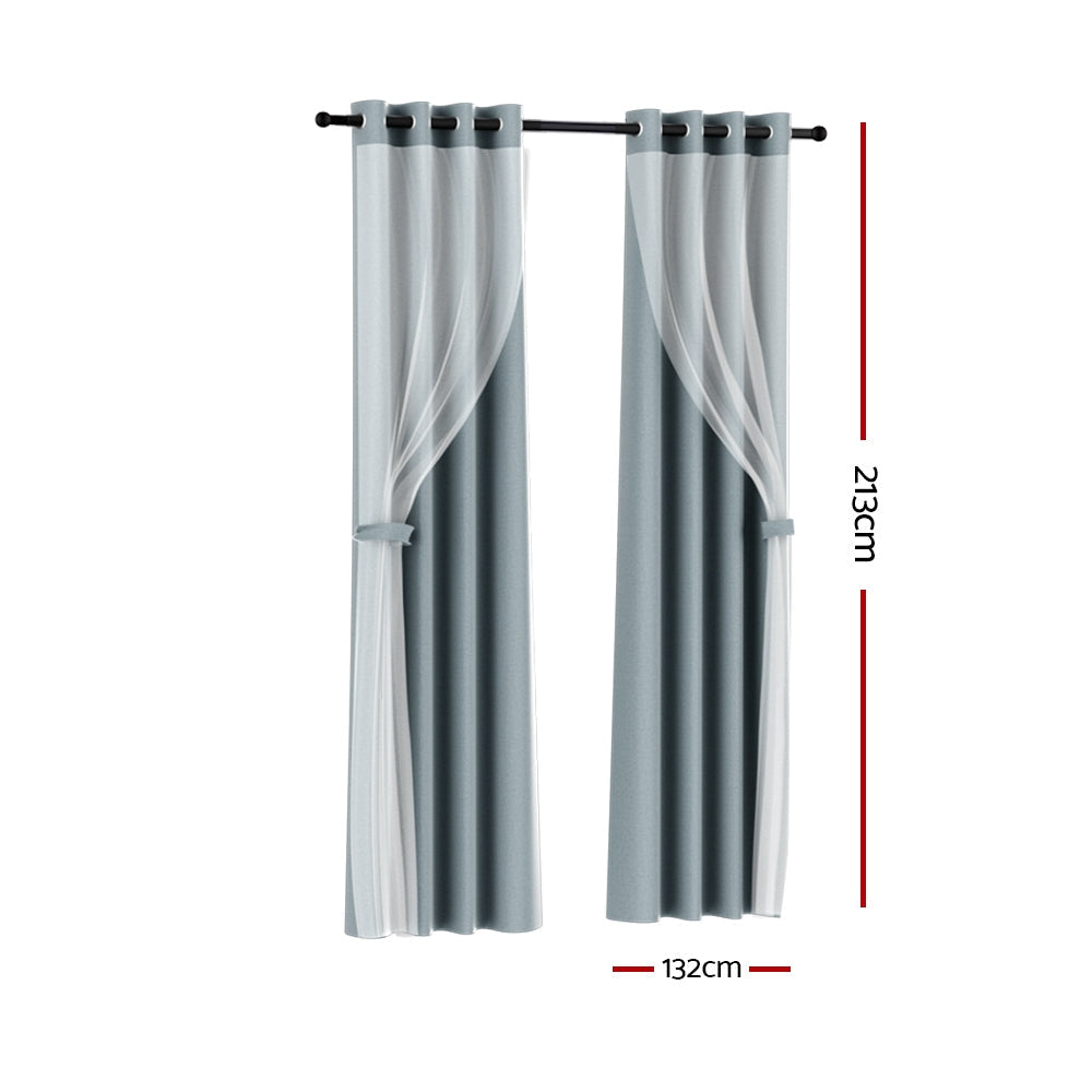 Artiss 2X 132x213cm Blockout Sheer Curtains Light Grey Artiss
