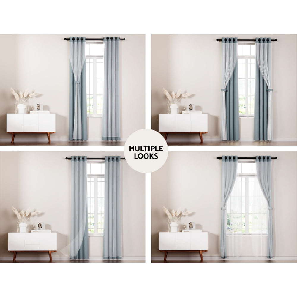 Artiss 2X 132x213cm Blockout Sheer Curtains Light Grey Artiss